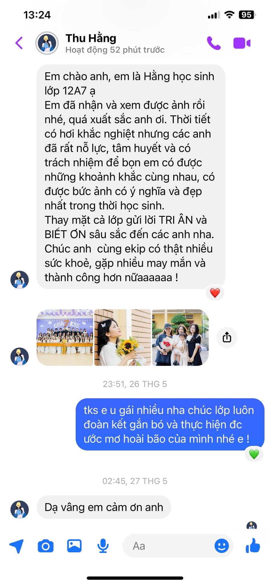 Phản hồi từ bạn Thu Hằng